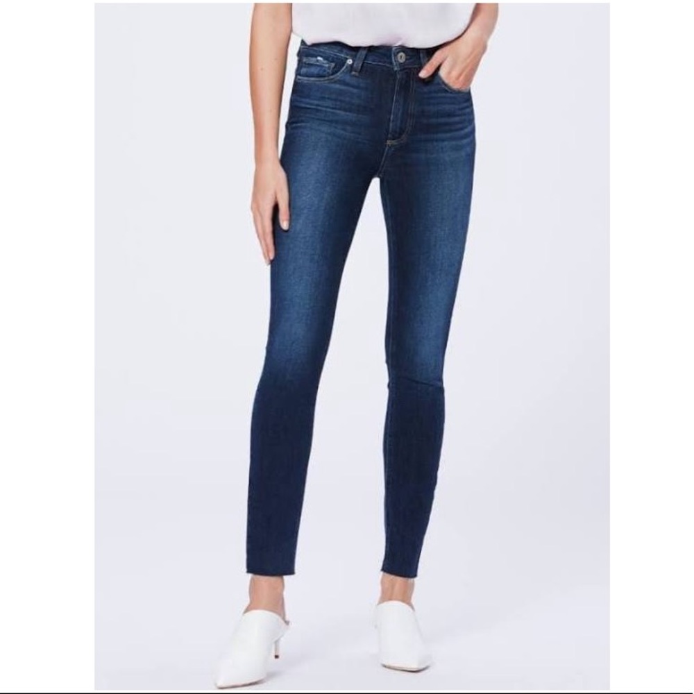 Paige 23 hoxton mod rise ankle jeans with raw hem in dark blue never worn